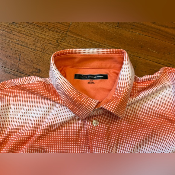 Greg Norman Mens M Polo Golf Shirt Orange Geometric Summer Comfort Front Shark - Picture 5 of 7